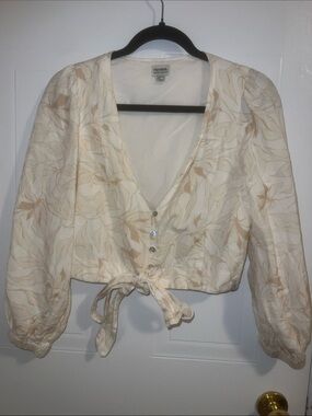 Rhythm. Cream Botanical Tie-Front Blouse
